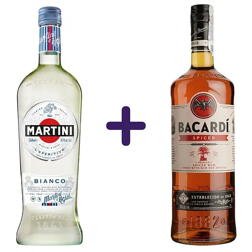 Набір: Вермут Martini Bianco 15% 1 л + Спиртний напій на основі рому Bacardi Spiced 40% 1 л