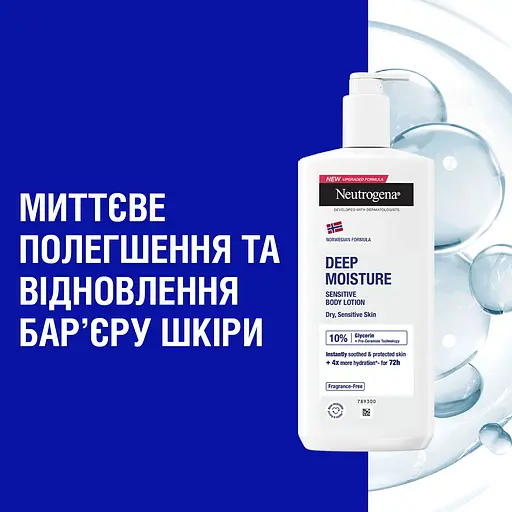 Лосьйон для тіла Neutrogena Deep Moisturising Body Lotion Dry Skin Глибоке зволоження для чутливої шкіри 400 мл - фото 5