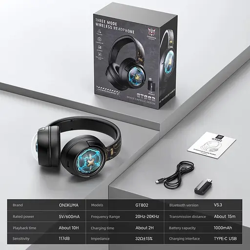 Ігрова гарнітура Onikuma GT802 бездротова з підсвіткою чорний - фото 10