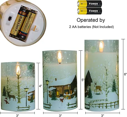 Мерехтливі безполум'яні свічки CHIJIRE з таймером на батарейках 3 шт. білий - фото 4