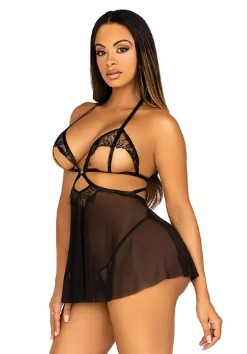 Пеньюар Leg Avenue Lace and mesh babydoll & panty Black S - фото 6
