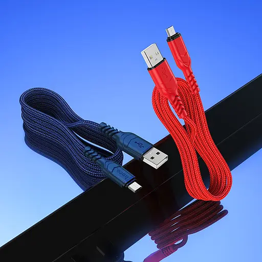 Кабель HOCO X59 USB to Micro 2.4A, 1m, nylon, TPE connectors, Red - фото 5