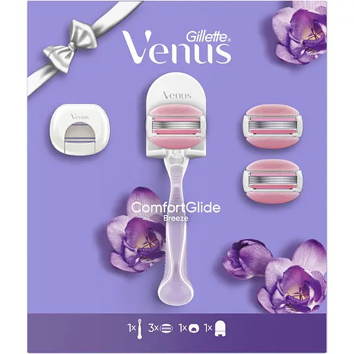 Подарунковий набір Gillette: станок для гоління жіночий Venus ComfortGlide Breeze з 3 змінними картриджами + дорожній футляр + кріплення - фото 2