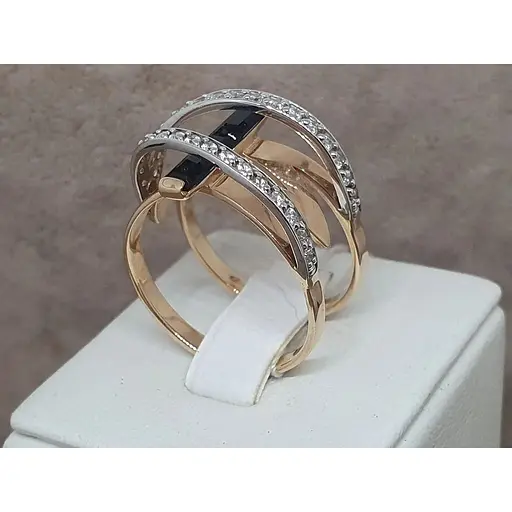 Золотое кольцо Tango с агатом и фианитами. 379602 19,5 - фото 5