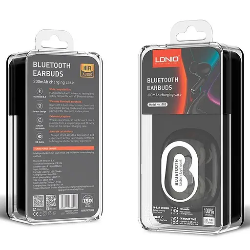 Навушники LDNIO TWS HD Audio BT Earbuds T02 BT5.3, 30/300mAh, 4h - фото 2