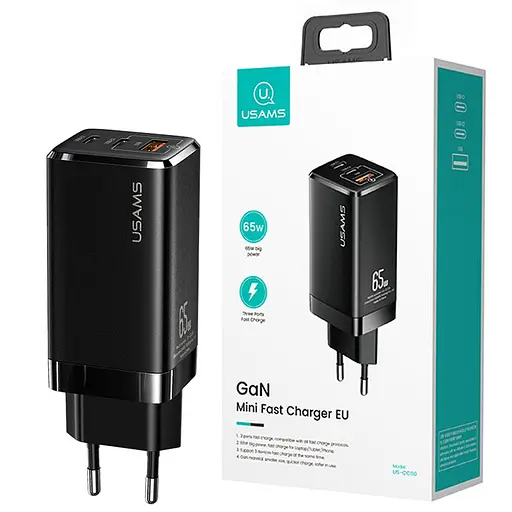 Блок живлення Usams Gan Fast Charger Triple Usb 65 W 5a - фото 2