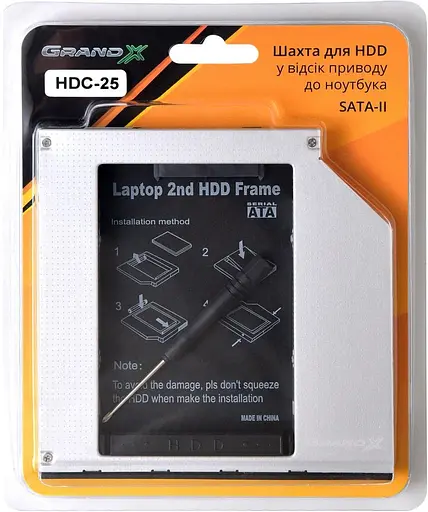 Адаптер Grand-X HDC-25N (12.7mm) для підключення SSD/HDD 2.5” у відсік приводу ноутбука SATA/mSATA - фото 3