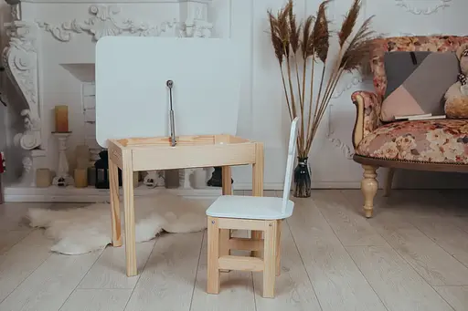 Дитячий столик з ящиком та стільчиком для навчання та малювання (Білий) - фото 3