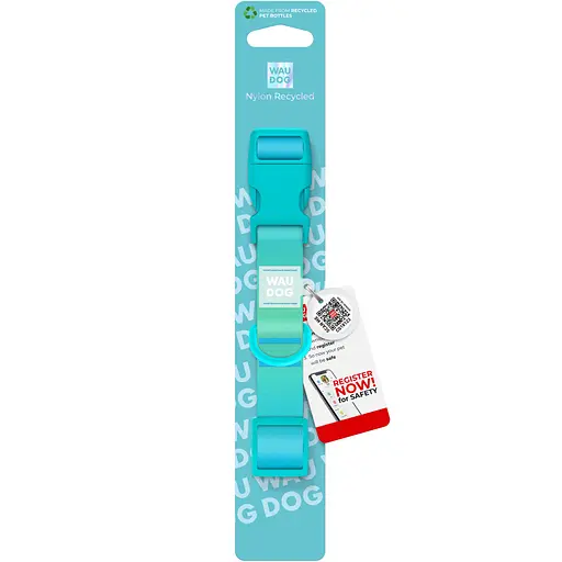 Ошейник для собак Waudog Nylon Recycled c QR паспортом градиент размер S 1.5х25-35 см голубой - фото 4