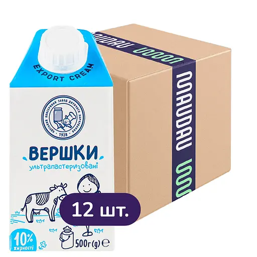 Упаковка вершків ОКЗДХ ультрапастеризовані 10% жиру 6 кг (500 г х 12 шт.) - фото 1