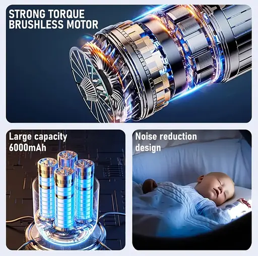 Мощный беспроводной пылесос 3-в-1 с LED подсветкой, 16000 Pa, функция обдува, литиевая батарея 6000 mAh - фото 4