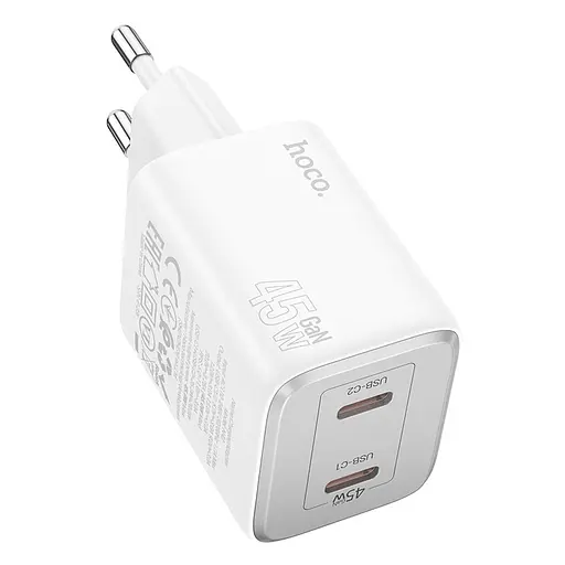 Сетевое зарядное устройство Hoco N42 Elogiado dual-port PD45W(2C) charger(EU) Белый - фото 1