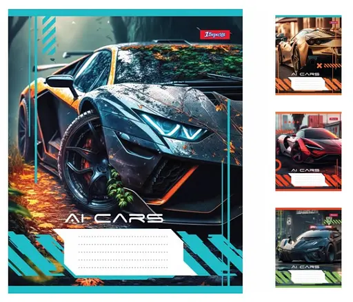 Зошити учнівські 48 аркушів лінія 1В AI cars, 10 шт. в упаковці