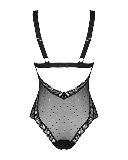 Кружевное боди с декольте Obsessive Estiqua teddy черное широкие лямки M/L - фото 6