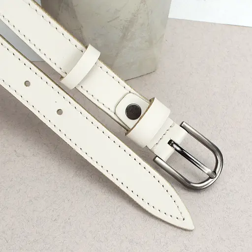 Ремень женский кожаный молочный SF-2006 (120 см) узкий - фото 4