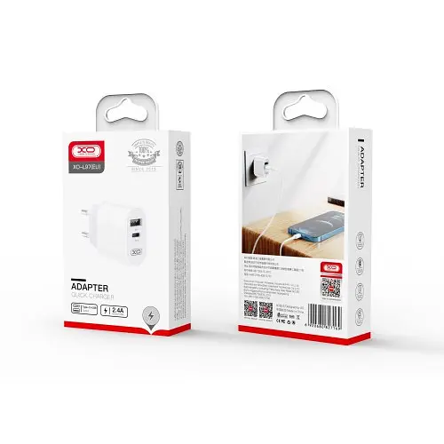 Мережевий зарядний пристрій XO L97 USB A+USB C dual port 2.4A Home charger Білий - фото 5