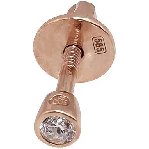 Золотая моносерьга-пуссета с фианитом. 110314Я - фото 1