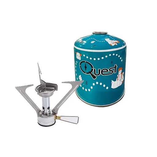 Набір газовий пальник BRS-1 складаний + газовий балон Quest нарізний бутановий 450 г
