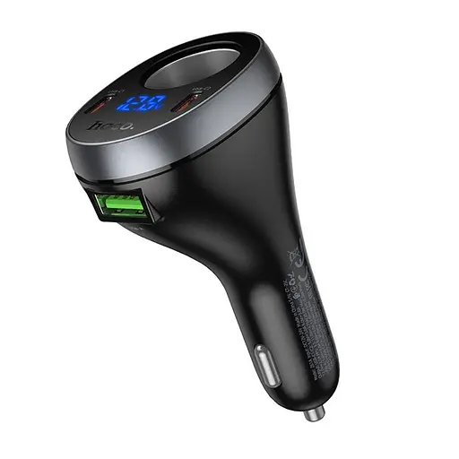 Автомобильное зарядное устройство Hoco Z61А USB/2 Type-C PD 60W с разъемом прикуривателя и черным дисплеем - фото 1