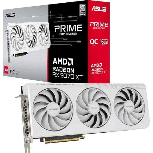 Відеокарта Radeon RX 9070 XT Asus PRIME OC (White Edition) 16Gb GDDR6 256-bit HDMI/3xDP 3030/20000 MHz 3x8-pin (PRIME-RX9070XT-O16G-WHITE) - фото 1