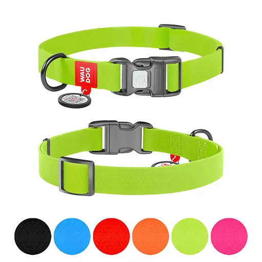 Ошейник для собак водостойкий Waudog Waterproof с QR-паспортом пластиковая пряжка-фастекс Ш 25 мм Д 38-58 см салатовый - фото 2