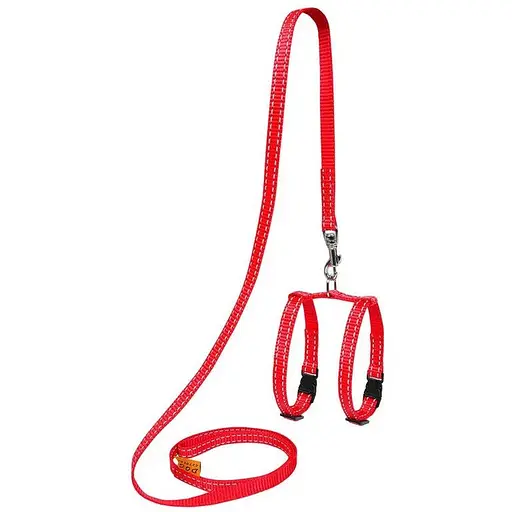 Шлея Dog Extreme з нейлону регульована з повідцем для морських свинок, декоративних крис (ширина 10мм, В:12-22см), червоний