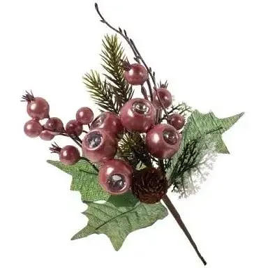 Декоративная ветка хвои 25 см Искусственные материалы для декора и флористики с ягодами Красный - фото 1