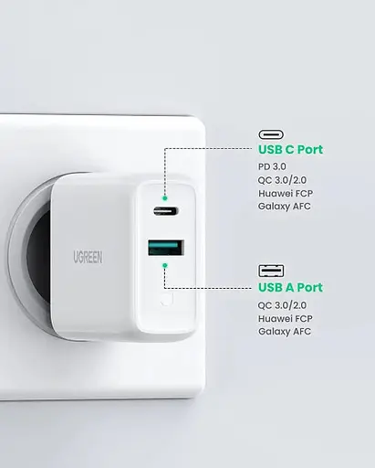 Зарядний пристрій Ugreen CD170 38W USB/Type-C білий - фото 2