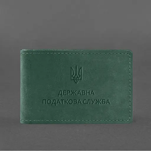Кожаная обложка на удостоверение Государственной налоговой службы зеленая Crazy Horse - фото 5