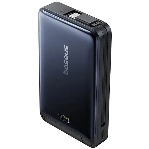 Портативний ЗП Power Bank Baseus Nomos Qi2 Kickstand OS with Cable 45W з БЗП 10000 mAh (P10078800) Cosmic Black