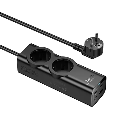 Сетевое зарядное устройство удлинитель Hoco NS10 USB/3 Type-C PD 67W 2 розетка 2m черный - фото 5