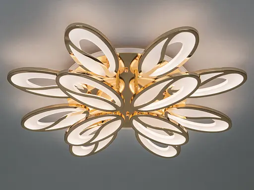 Плоская LED люстра с пультом, диммером и подсветкой, 190Вт, золото. - фото 3