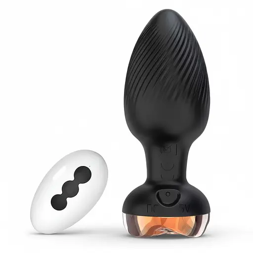 Анальная вибро-пробка Rose Butt на пульте с золотой розой 10 режимов 5 мм 90 мм черный - фото 1