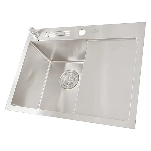 Кухонна мийка накладне з нержавіючої сталі з правим крилом 1.5 мм Nett NS-6045(R), Нержавіюча сталь - фото 3