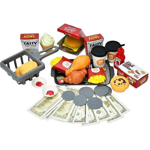 Игровой набор для детей Магазин фаст-фуда с прилавком и продуктами в чемодане красный - фото 2
