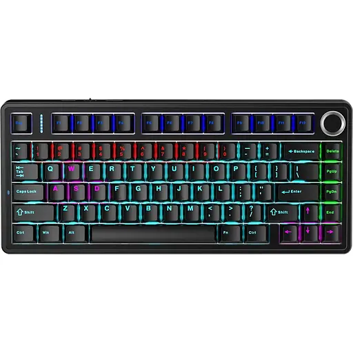Клавиатура Aula F75 KRGD Blue EN/UA Black, USB, кабель 1.8 м, 327 x 143 x 43.1 мм, RGB подсветка, количество клавиш 80 (6948391202846)
