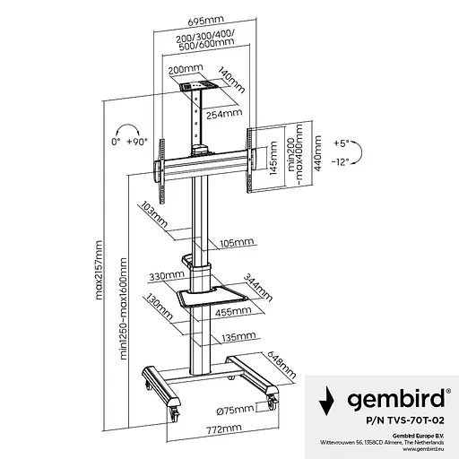 Кронштейн Gembird TVS-70T-02 (VESA600х400) - фото 8