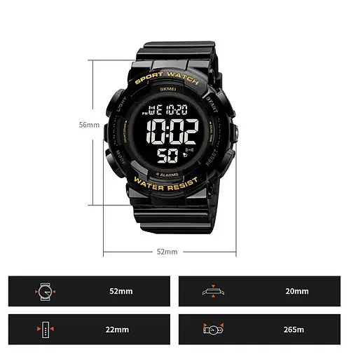 Чоловічий наручний спортивний годинник Skmei 2081 Чорний з золотом /Чорний - фото 9