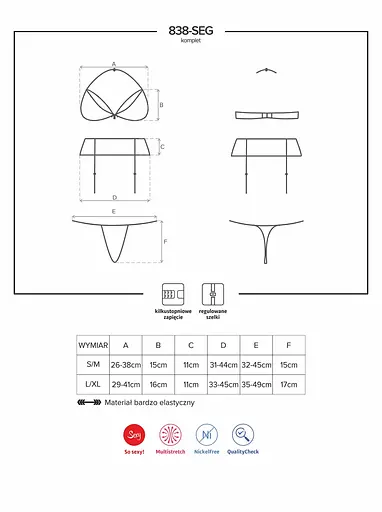 Мереживний комплект Obsessive 838-SEG 3 S/M червоний - фото 8