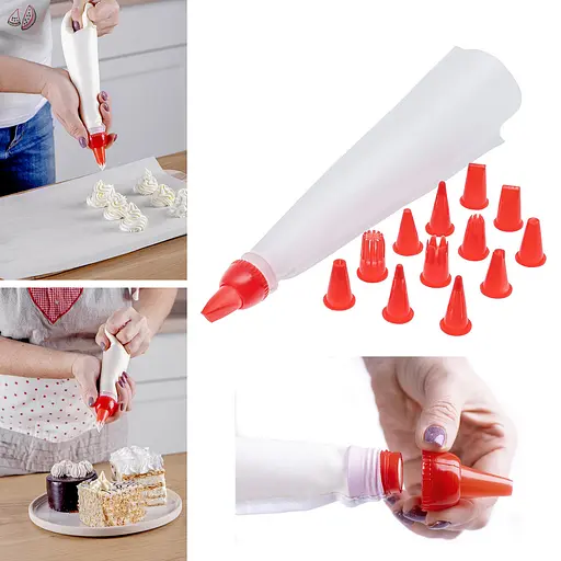 Шприц кулінарний кондитерський (мішок) великий 34х13 см багаторазовий + 13 насадок, Master Class Білий 83906 - фото 1