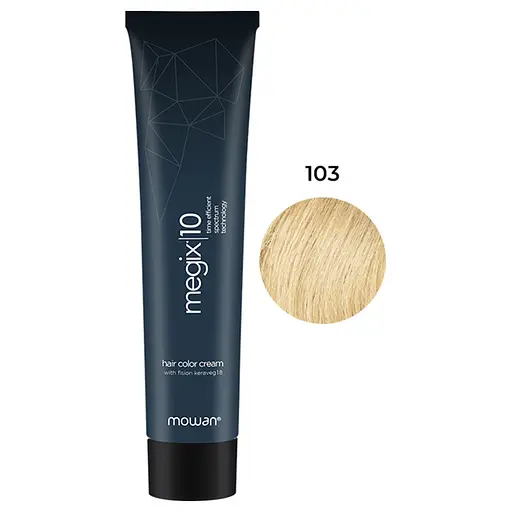 Фарба для волосся з низьким вмістом аміаку Megix10 Mowan 103 ультра світлий золотистий блонд 100 мл - фото 1
