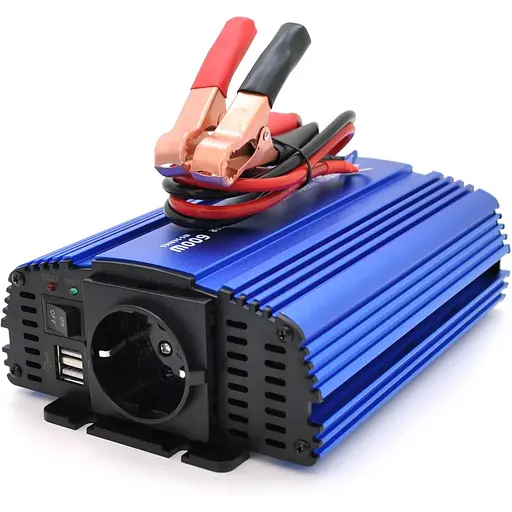 Інвертор напруги Tommatech MS-600, 12V/220V, 600W з апроксимованою синусоїдою, 1Shuko, USB, клемні дроти, АЗУ+ затискачі, Q15