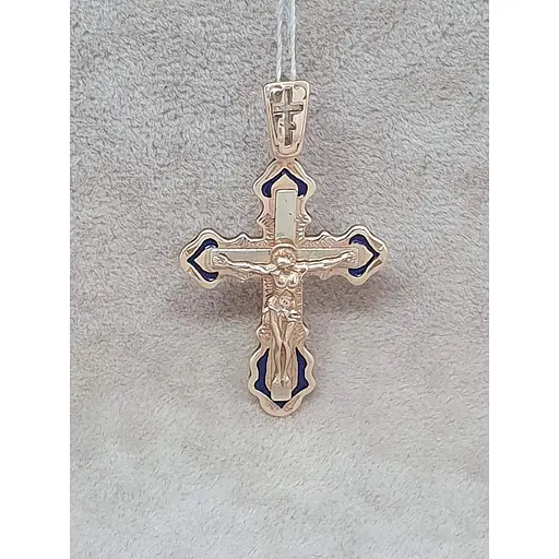 Золотий хрестик Харківська ювелірна фабрика з емаллю. Розп'яття Христа. 158 - фото 2