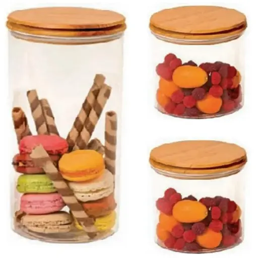 Набір акрилових контейнерів Motek Harmony 3 шт круглих з бамбуковою кришкою (0,8 л + 0,8 л + 1,6 л) (HM-SETB) - фото 1