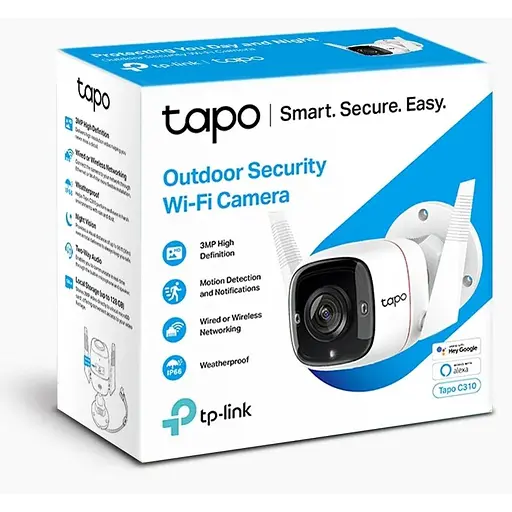 IP-камера TP-Link Tapo C310, белая, 3 Мп (2304x1296/15 fps), 1/2.7" CMOS, H.264, f/2.2, f=3.89 мм, Wi-Fi (2.4 GHz), день/ночь, ИК-подсветка 850 нм до 30 м, двусторонняя аудиосвязь, microSD, IP66, iOS 10+ / Android 5.0+ - фото 3