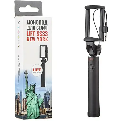 Монопод для селфі Smart зі шнуром SS33 NEW-YORK Selfie Stick Black - фото 1