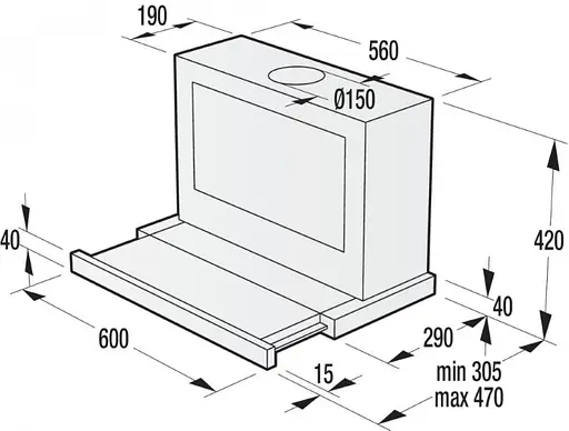 Витяжка вбудована Gorenje BHP623E8X 60 см, 3 швидкості, 578 куб.м/год., нержавіюча сталь - фото 2