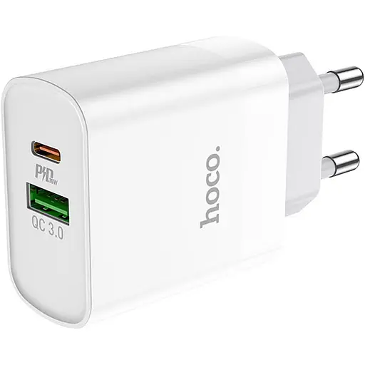 Сетевое зарядное устройство Hoco C80A USB-A/USB-C 18W White [124885]