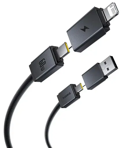 Кабель Baseus Versatile Two-for-Two Fast Charging Cable U+C to C+L 60W 1 м Cosmic Черный - фото 3