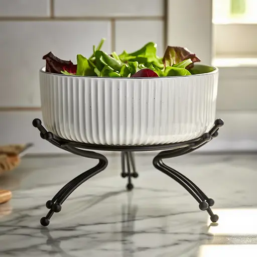 Салатник порцеляновий на металевій підставці Ø16 (см) тарілка для салату салатниця Чорний Yiwu LB-1568B